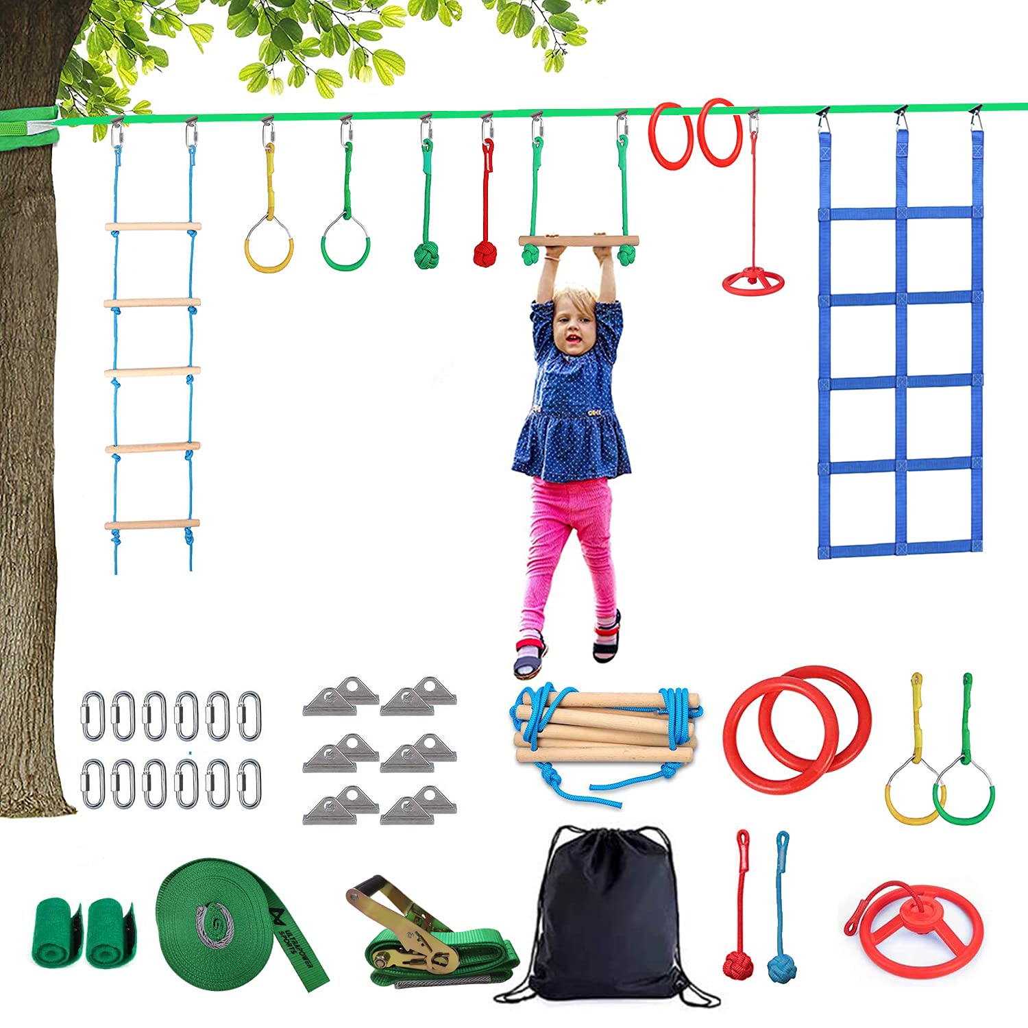 Buy Ninja Warrior Obstacle Course for Kids Outside 65FT Ninja Slackline