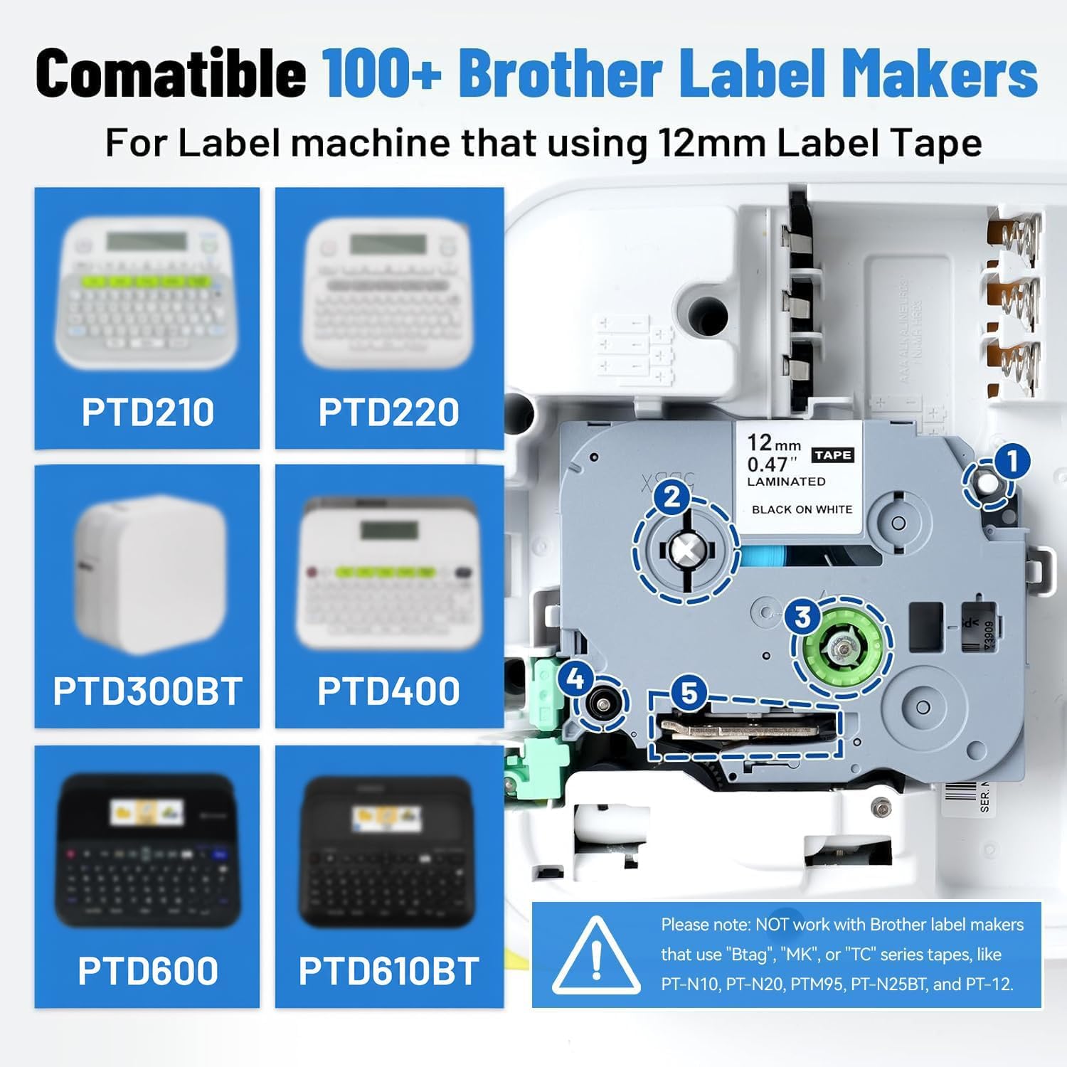 12mm Label Tape Replacement for Brother Label Maker Tape TZe-231 image 4