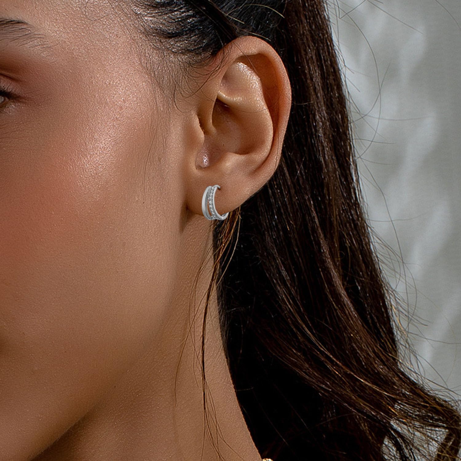 Gold Hoop Earrings For Women Small Double Hoop Earrings Rhinestone Huggie Hoop Earrings Hypoallergenic Cubic Zirconia Huggie Hoop Earrings Trendy Jewelry Gifts For Women - Image 3