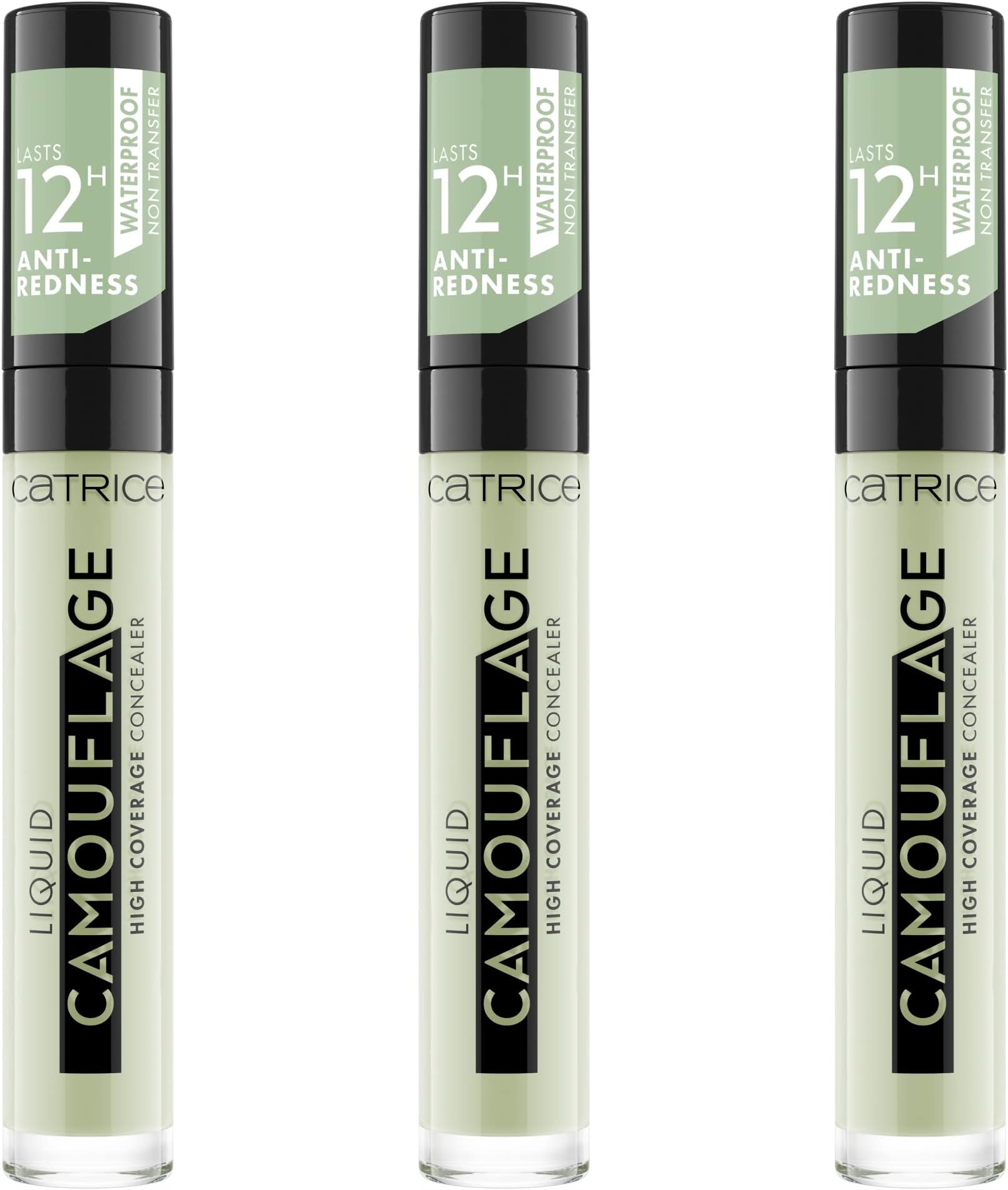 CatriceLiquid Camouflage High Coverage Concealer (3 x 5 ml), Liquid Makeup Concealer Pen, Green, Waterproof, 12h Coverage No. 200 Anti-Red