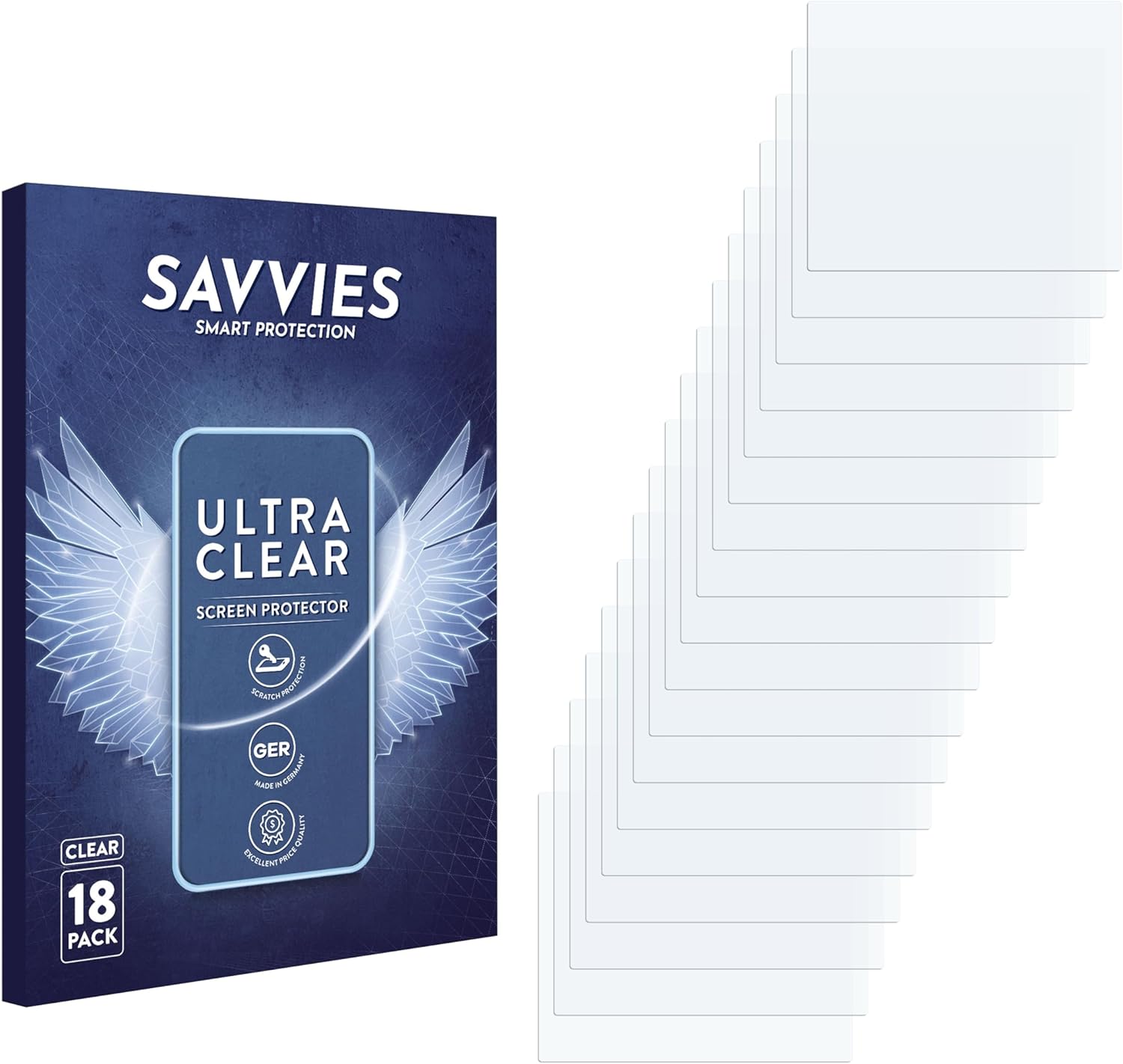 Packaging of Savvies Ultra Clear Screen Protector 18-pack for Swissphone s.Quad C35.