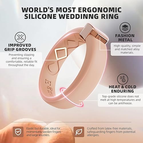 Miniatura 2 de Egnaro Alianzas de boda de silicona para mujer, diseño ergonómico y transpirable, diseño ergonómico y transpirable, anillo de boda de silicona para