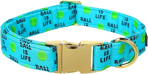 Lionet Paws Dog Collar, Comfortable Adjustable Cute Collar with Metal Buckle for Male Female Dogs, Tennis Ball Pattern, Small, Neck 10-16 inches