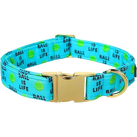 lionet pawsDog Collar, Comfortable Adjustable Cute Collar with Metal Buckle for Male Female Dogs Gift, Tennis Ball Pattern, Small, Neck 10-16 inches