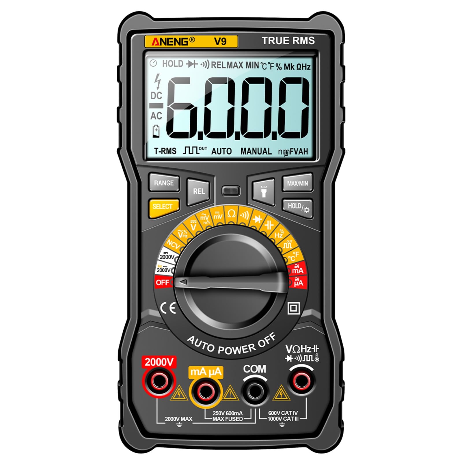 Multimètre Numérique Professionnel V9 6000 Counts - NCV, Test Haute Tension 2000V, Photovoltaïque, électricien, Mine
