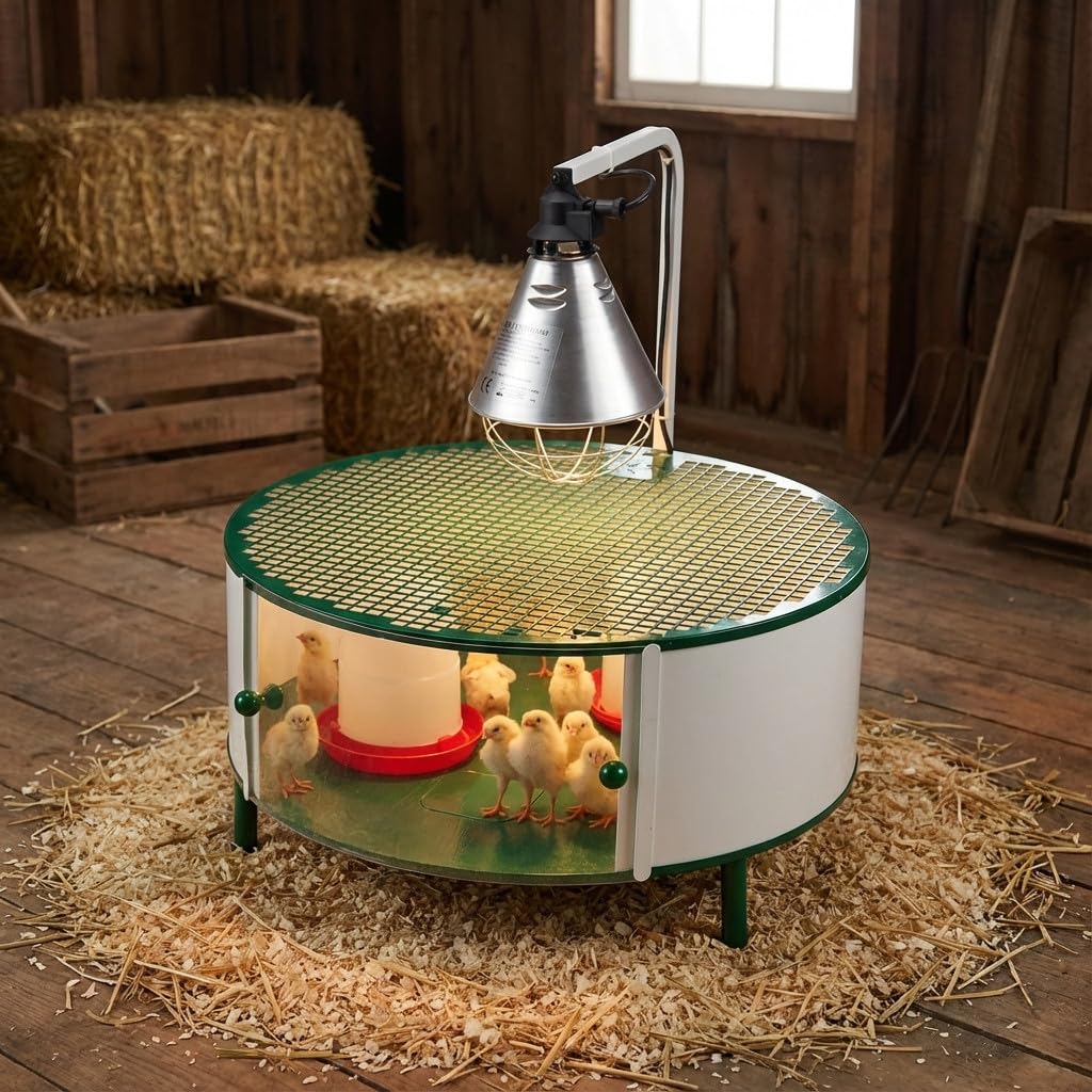 Suinga Casita para Pollitos con Accesorios | Nacedora 20-30 Pollitos | Jaula 72x72x79 cm | Calefactor, comedero, Bebedero