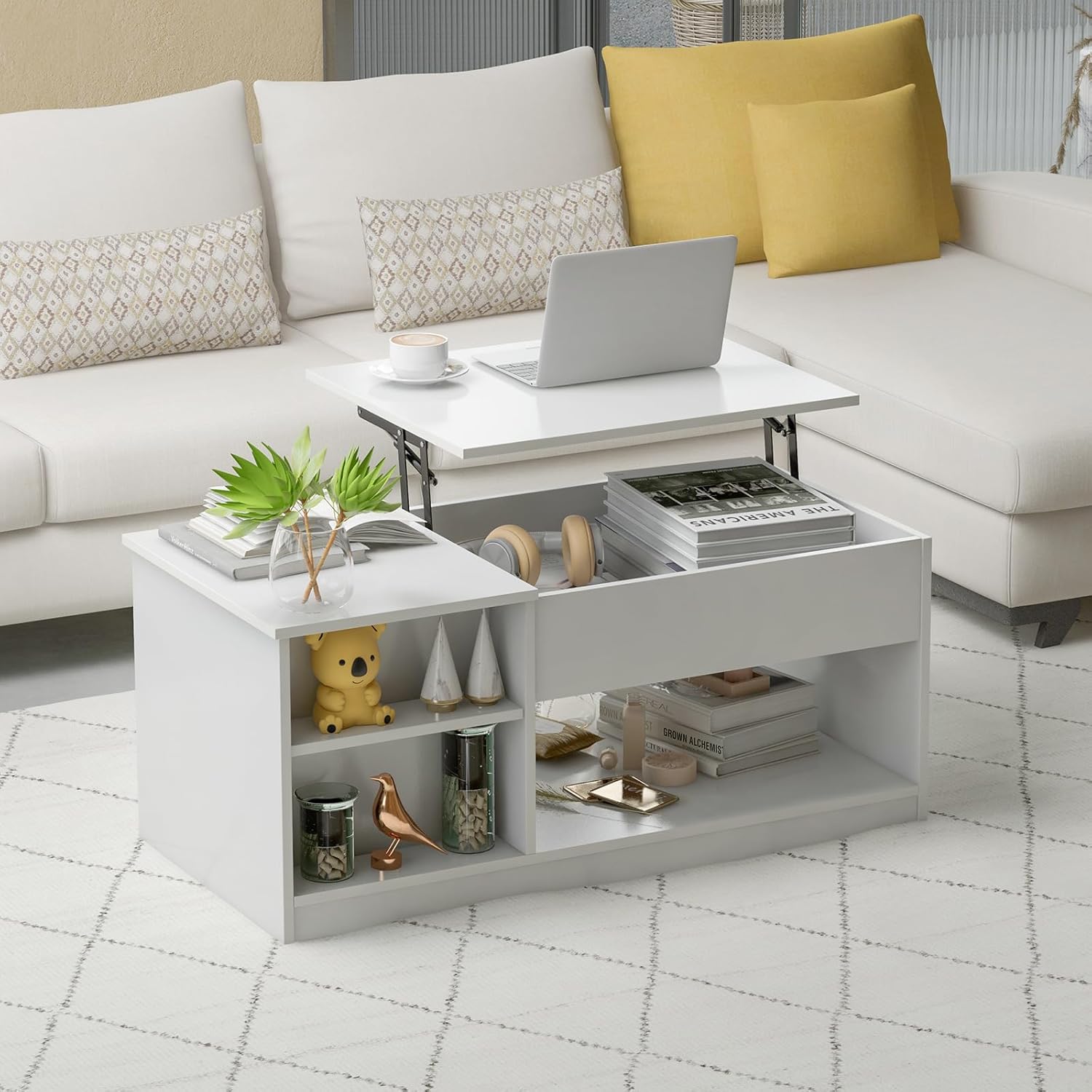 Giantex Lift-Top Coffee Table, Modern Center Table w/Lift Tabletop, Open & Hideaway Compartments, Door Cabinet, Noiseless Gas Spring, Living Room Wood Rectangular Table for Home Office