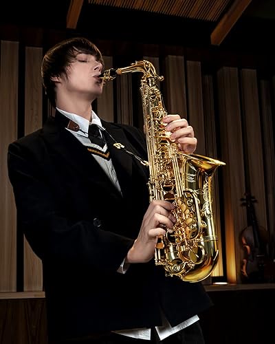 Vista 13 de Saxofón de bronce Eastar profesional Eb plano, kit completo para estudiantes principiantes con estuche de transporte, correas de boquilla, soporte