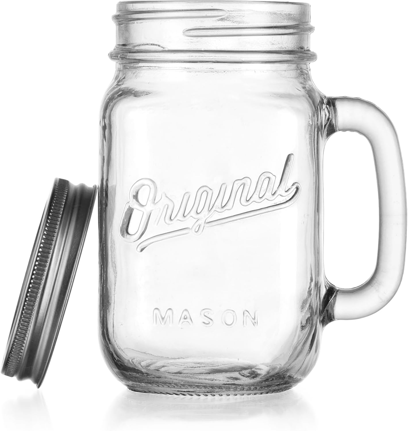 Glaver's Mason Jar 16 Oz. Glass Mugs with Handle and Lid Set Of 6 Old Fashioned Drinking Glass Bottles Original Mason Jar Pint Sized Cup Set. - Image 7