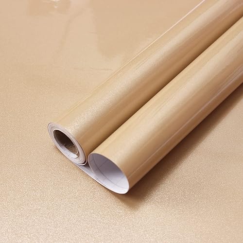 WADILE Papel tapiz adhesivo brillante, resistente al agua, de color sólido, autoadhesivo, brillante, extraíble, para armarios (marrón, 15.7 x 196.8