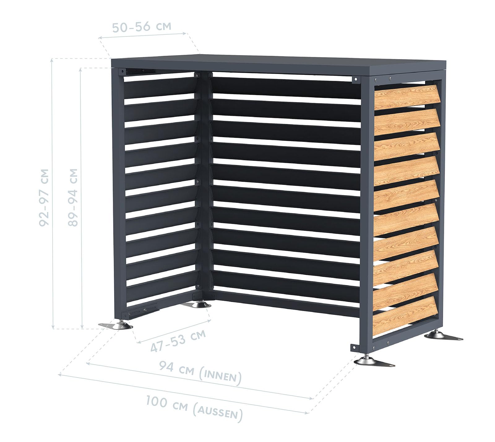 Westmann Boxa S | Wärmepumpen Verkleidung & Klimaanlagen Abdeckung | Stahl Holzoptik Anthrazit | Höhenverstellbar | 100x56x97 cm
