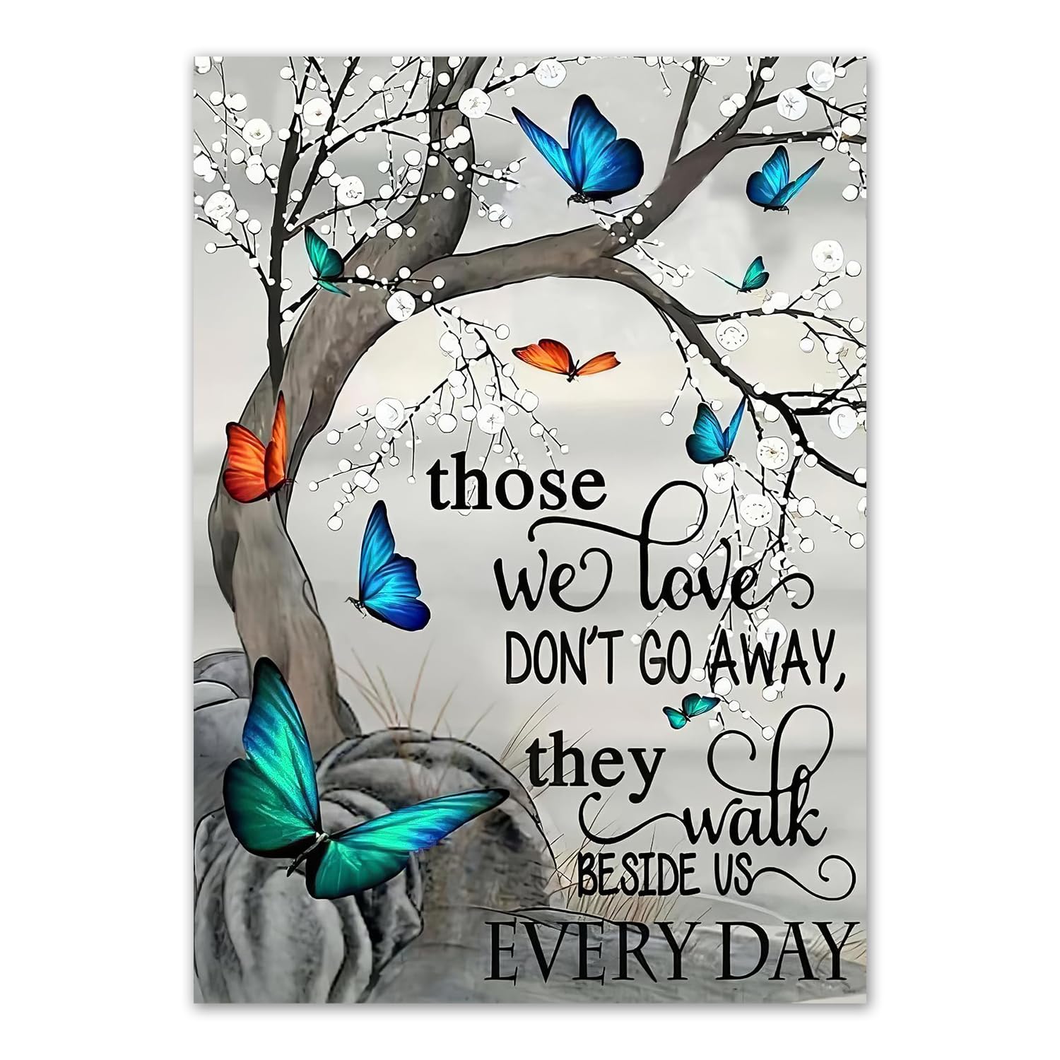 LUMIREX Butterfly Canvas Wall Art, Tree of Life Canvas Prints with Inspirational Quote, Vintage Style Wall Art for Living Room, Bedroom, Office Decor 16x12 Inch Unframed