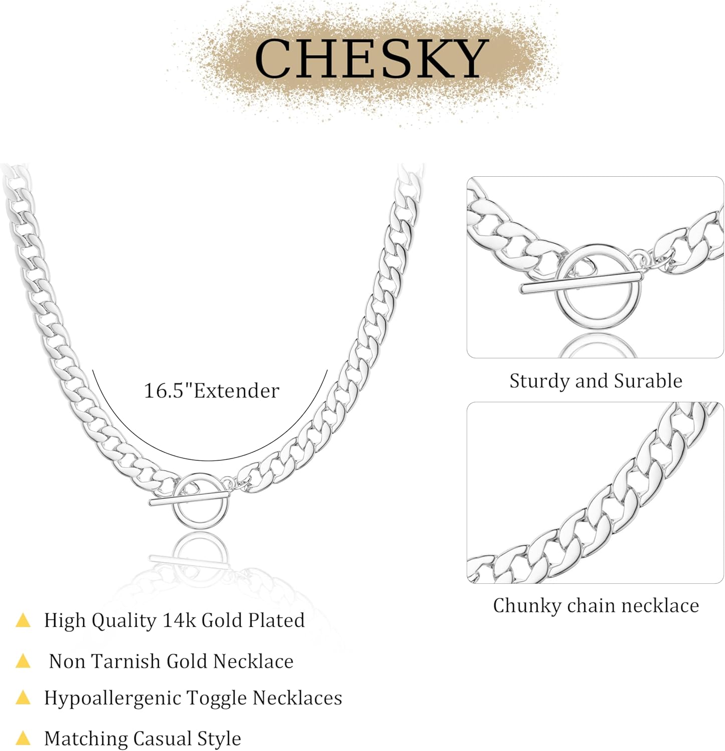 CHESKY 14K Gold Plated Chunky Necklace for Women, Trendy Paperclip Chain Necklace Thick Cross Heart Pendant Necklace Layered Herringbone Cuban Link Chain Toggle Necklaces Non Tarnish Jewelry - Image 6