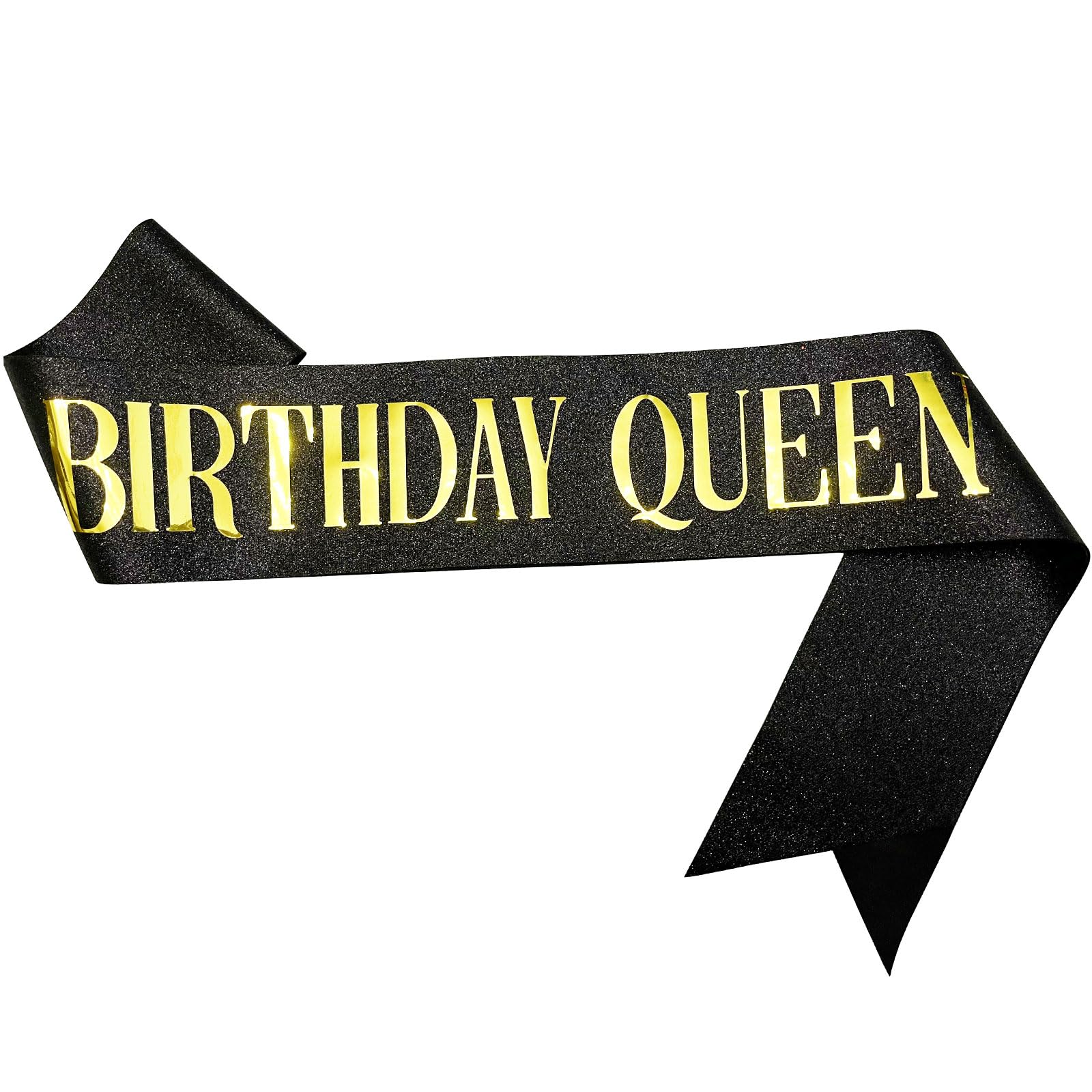 NAUXIUDSJS Birthday Queen Sash, Birthday Sash for Women, Glitter Black Sash Foil Letter, Party Favors Supplies Decorations for 18th 21st 30th 40th