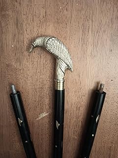 Blackperlcrafts by Black Wooden Inlay Walking Stick Cane Designer Antique Brass Crow Head Handle Style Designer Gift
