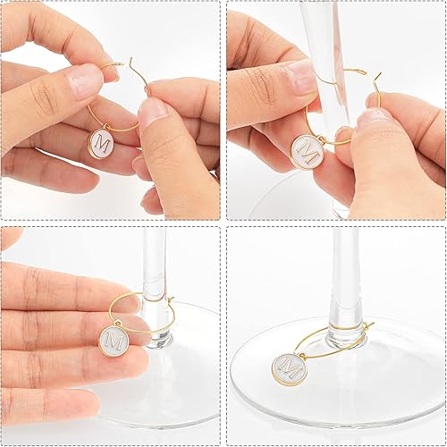 Miniatura 4 de Hicarer 26 dijes de vino para copas de tallo con anillos, letras metálicas, marcadores de abalorios de cristal, marcadores de cuentas para vino,