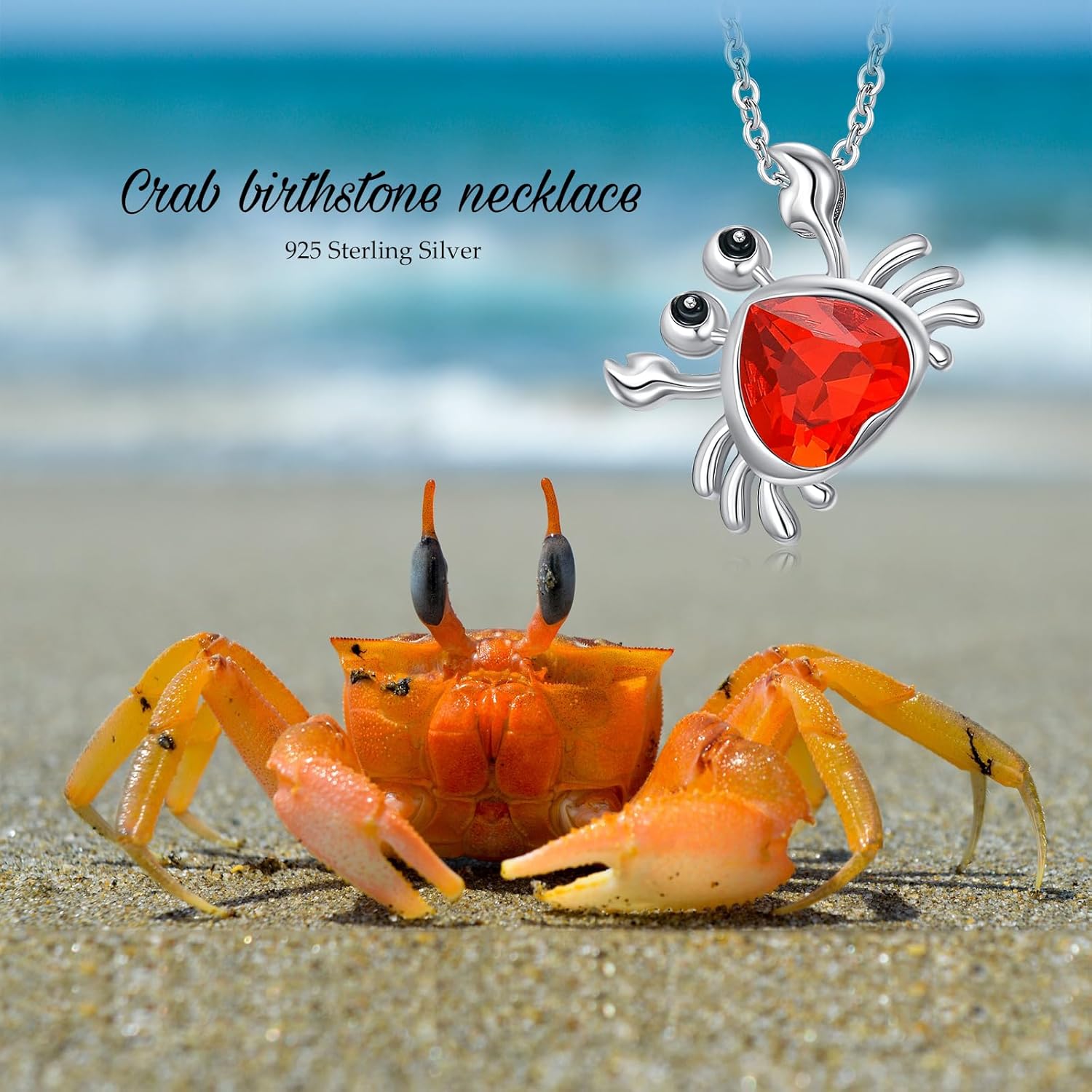 Crab Birthstone Necklace S925 Silver Crab Necklace Crystal Cute Crab Anniversary Fine Jewelry Gifts for Women - Image 7