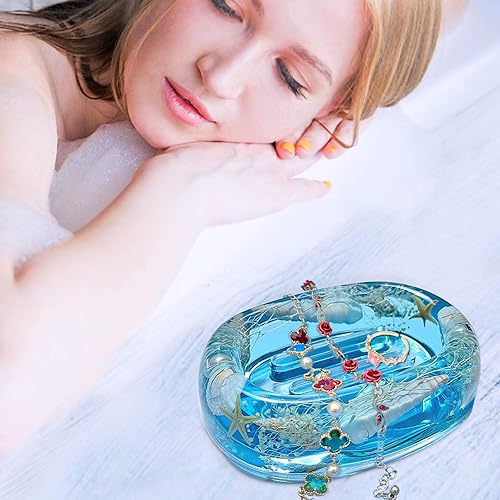 Miniatura 4 de FONMY Jabonera acrílica con barra de conchas naturales, bandeja para jabón de ducha para el hogar, camping, viajes, protector de jabón de parada