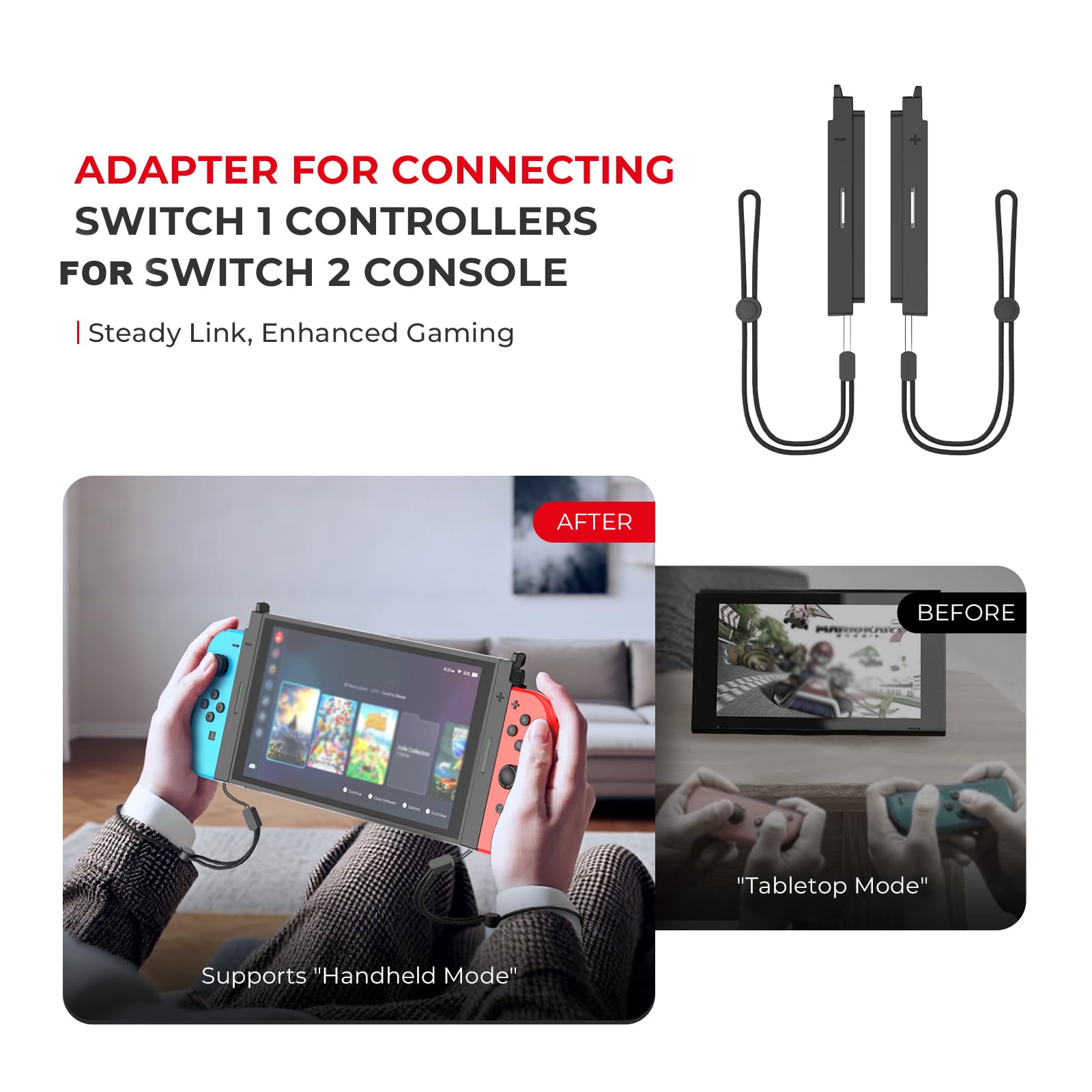Genérico Adaptador convertidor de mando para Switch Joy-Con a Switch 2, conector magnético mando de para Switch 2 con correa para la muñeca