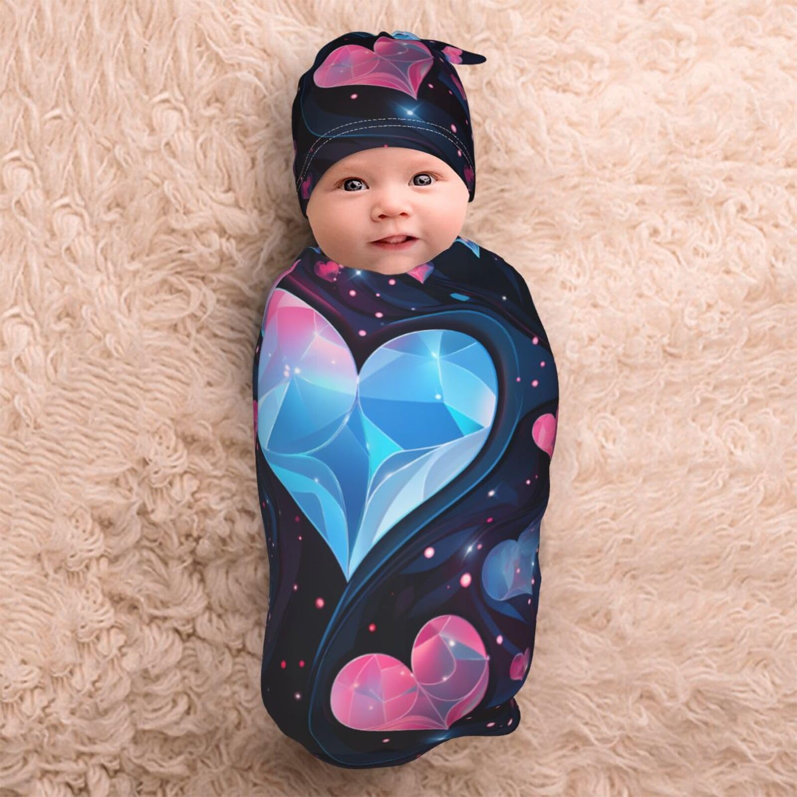 3D Hearts zestaw koców i kapeluszy dla noworodków, przytulna chusta dla niemowląt, malucha, komfort, 29 x 53 cm