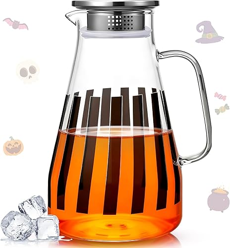 Domensi Jarra de vidrio de 74 onzas / 74.4 fl oz con tapa, jarra de agua con asas, jarra de agua para bebidas, jarra de vidrio, jarra resistente al