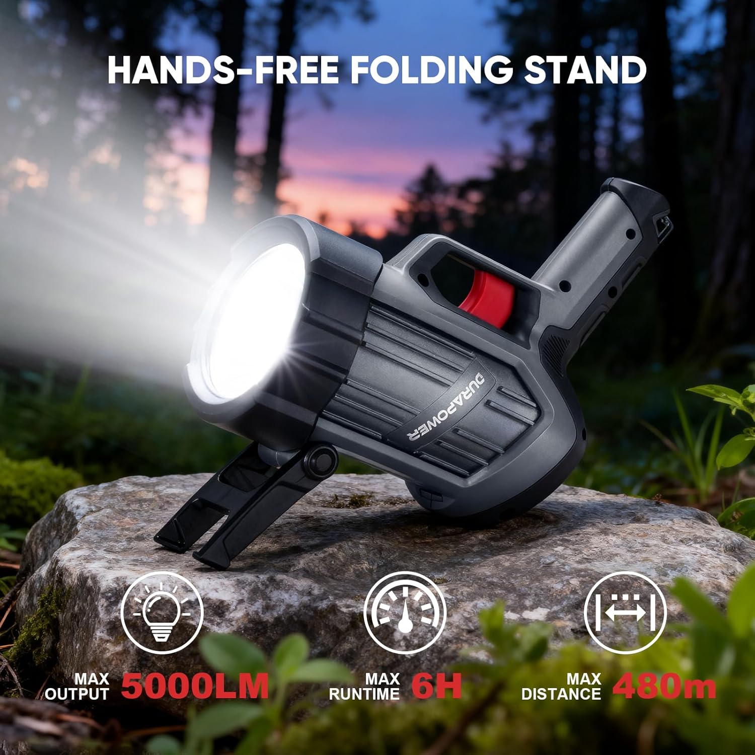 Durapower Ultra Bright High Lumen Rechargeable Spotlight, IP67 Waterproof and Shockproof Portable Torch, Suitable for Outdoor, Camping, Emergency, Hunting and Search and Rescue scenarios