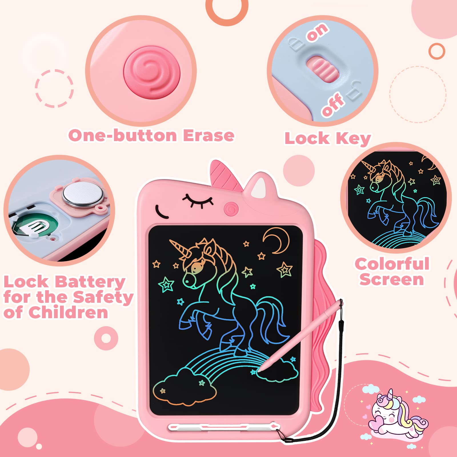 NOBES Regalo Giochi Bambini 2 3 4 5 6 7 Anni, Tavoletta Grafica LCD Scrittura 10 Pollice Giocattoli Educativi, Lavagna Magnetica Unicorno Ragazze (Rosa)