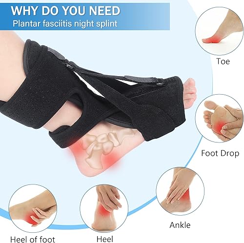Miniatura 5 de Férula nocturna para fascitis plantar para dolor de talón, tendinitis de Aquiles negra, férula nocturna dorsal, férula ortopédica para pies, férula