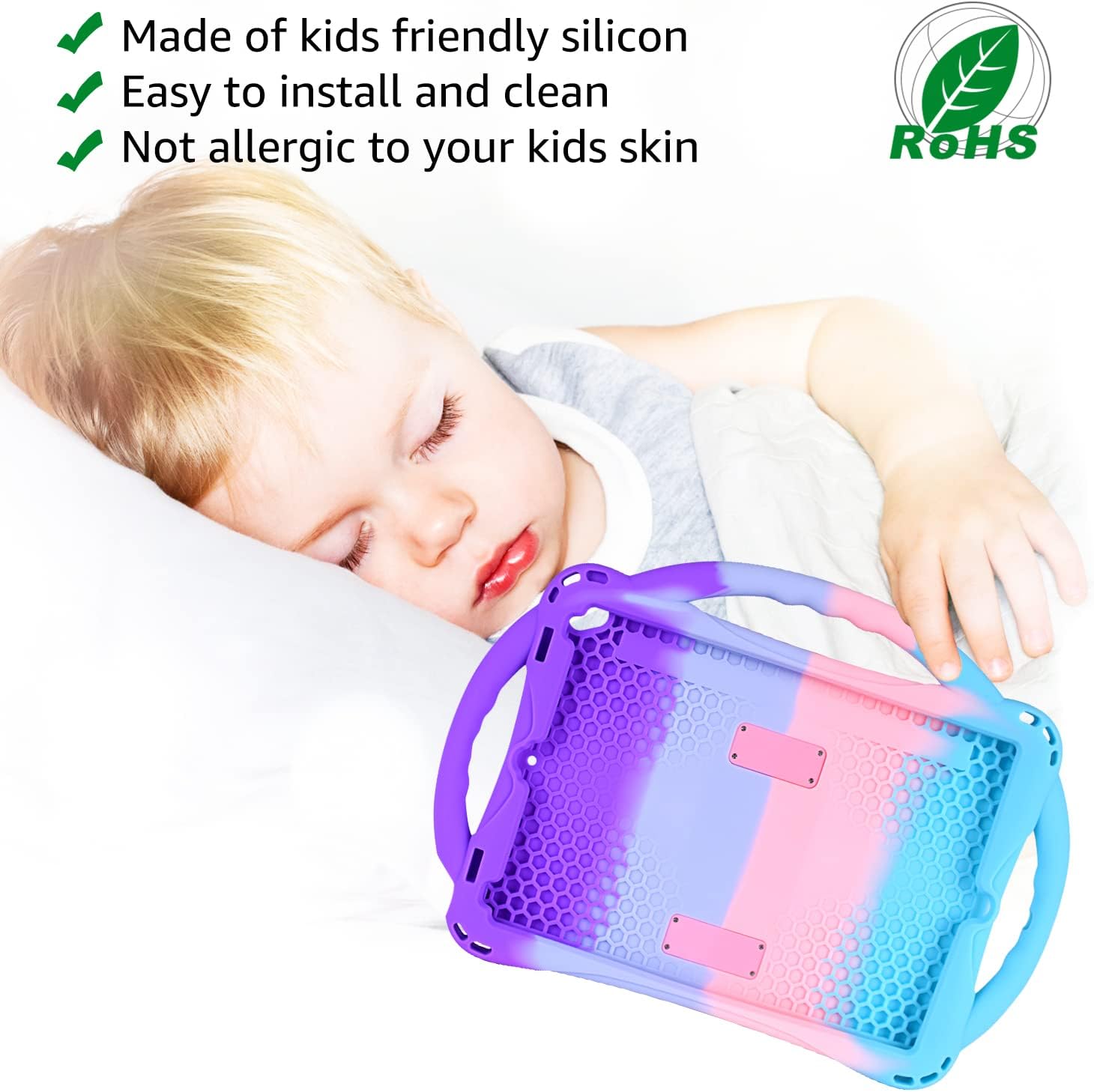 TopEsct Kids Case for iPad 10.2 inch - Shockproof Silicone Cover with Tempered Glass Screen Protector and Strap - Compatible with iPad 9th/8th/7th Gen (2021)" (Purple and Turquoise)