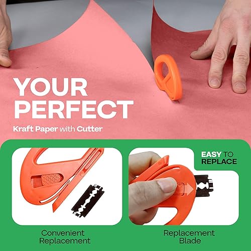 Vista 17 de Rollo de papel kraft marrón de 24 x 1800 pulgadas (150 pies) con cortador, papel de calidad fabricado en Estados Unidos, 50 libras de grosor