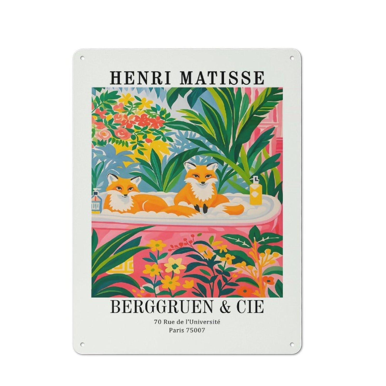 Outdoor Room Shed Metal Sign 40x30cm Featuring Henri Matisse Foxes in Bathtub Art Print, Utility Space Decor for Patio Bar, Workshop, Shed Or Kitchen