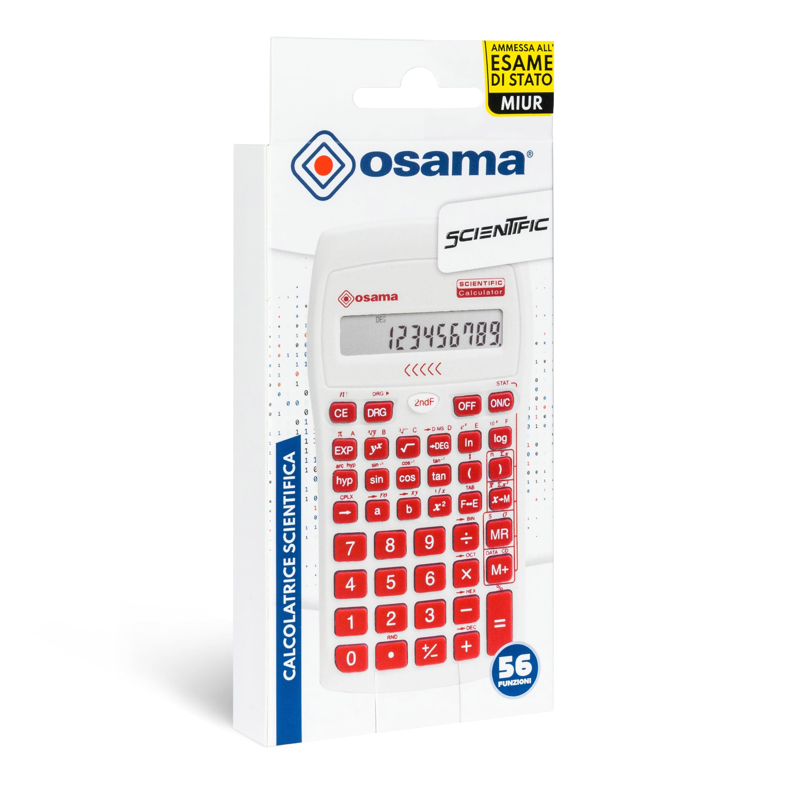 Osama - Calculatrice Scientifique 56 Fonctions, 10 Chiffres Mantissa et 2 exposants, Choses pour l'école avec étui Coulissant valable pour Les examens d'État - Matériel Scolaire pour Back to School