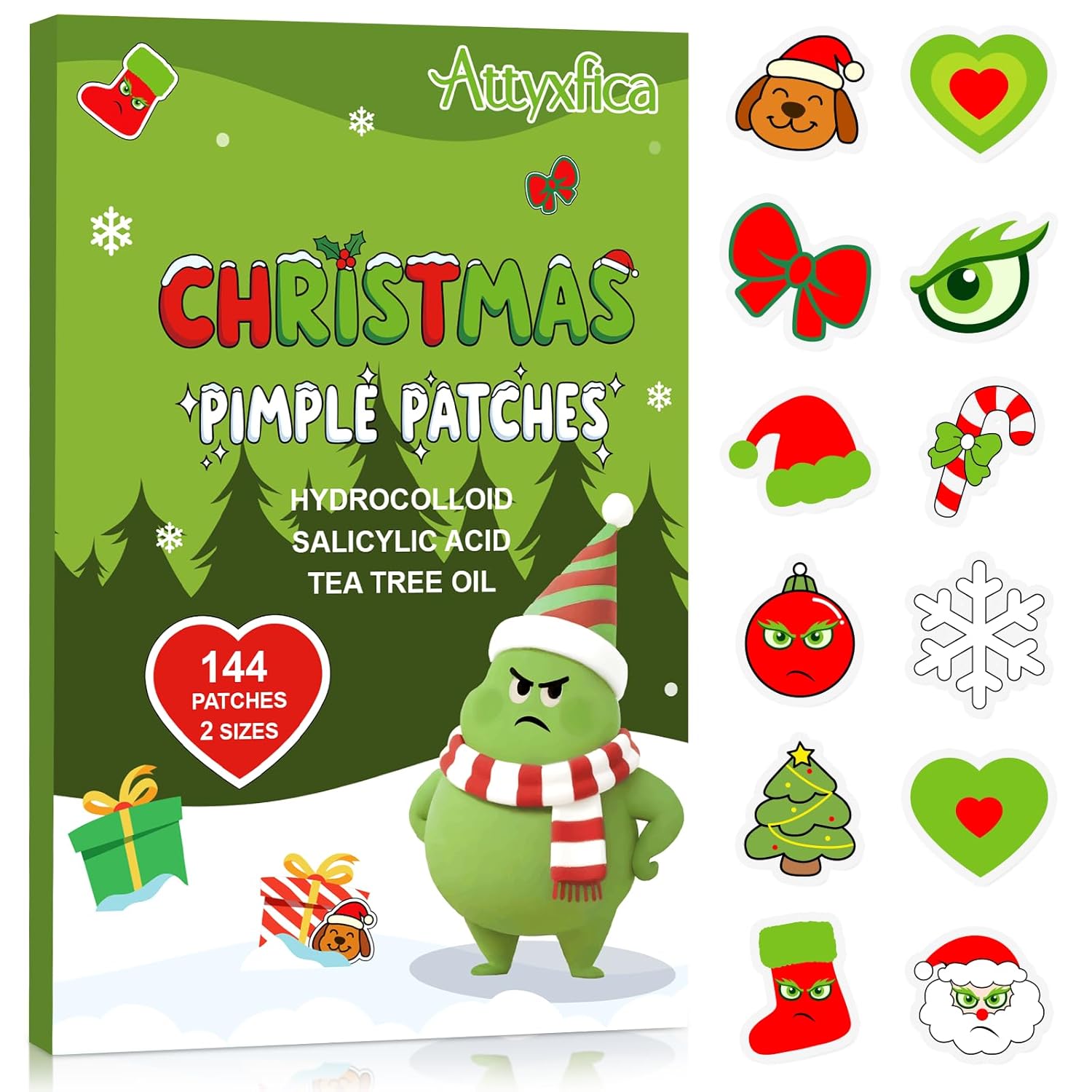 Christmas Cute Hydrocolloid Pimple Patches - Fun Acne Patches for Zits and Blemishes Pimple Stickers for Face and