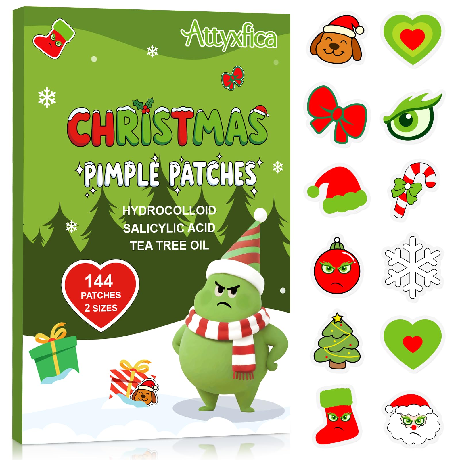 Christmas Cute Hydrocolloid Pimple Patches - Fun Acne Patches for Zits and Blemishes Pimple Stickers for Face and