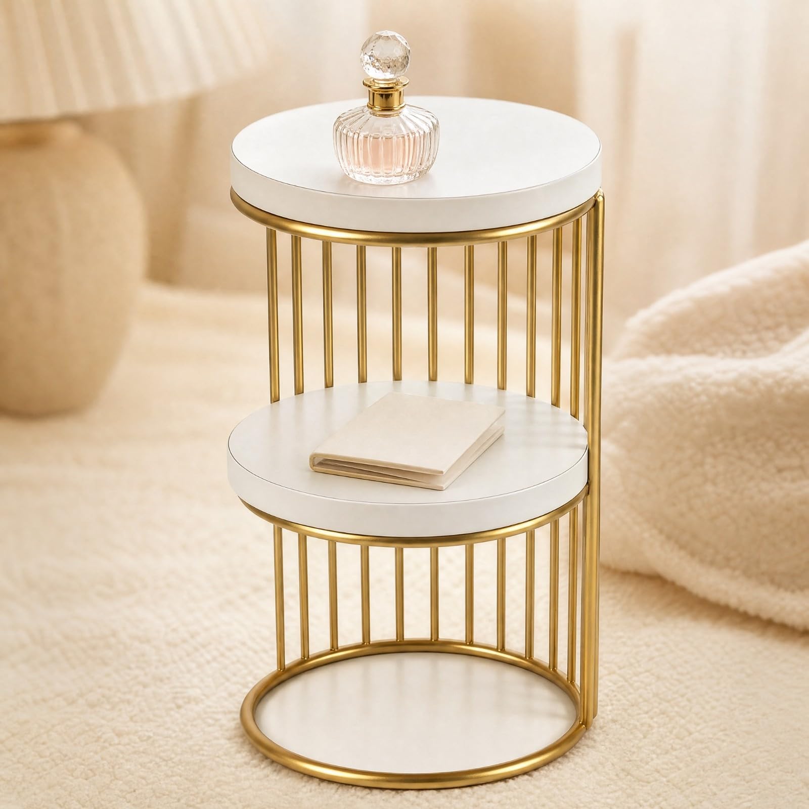 Tavolino da Comodino per Bambole Due Ripiani Bianco Tavolino Laterale Miniatura Facile da Montare Mobili per Allestimenti Hobby