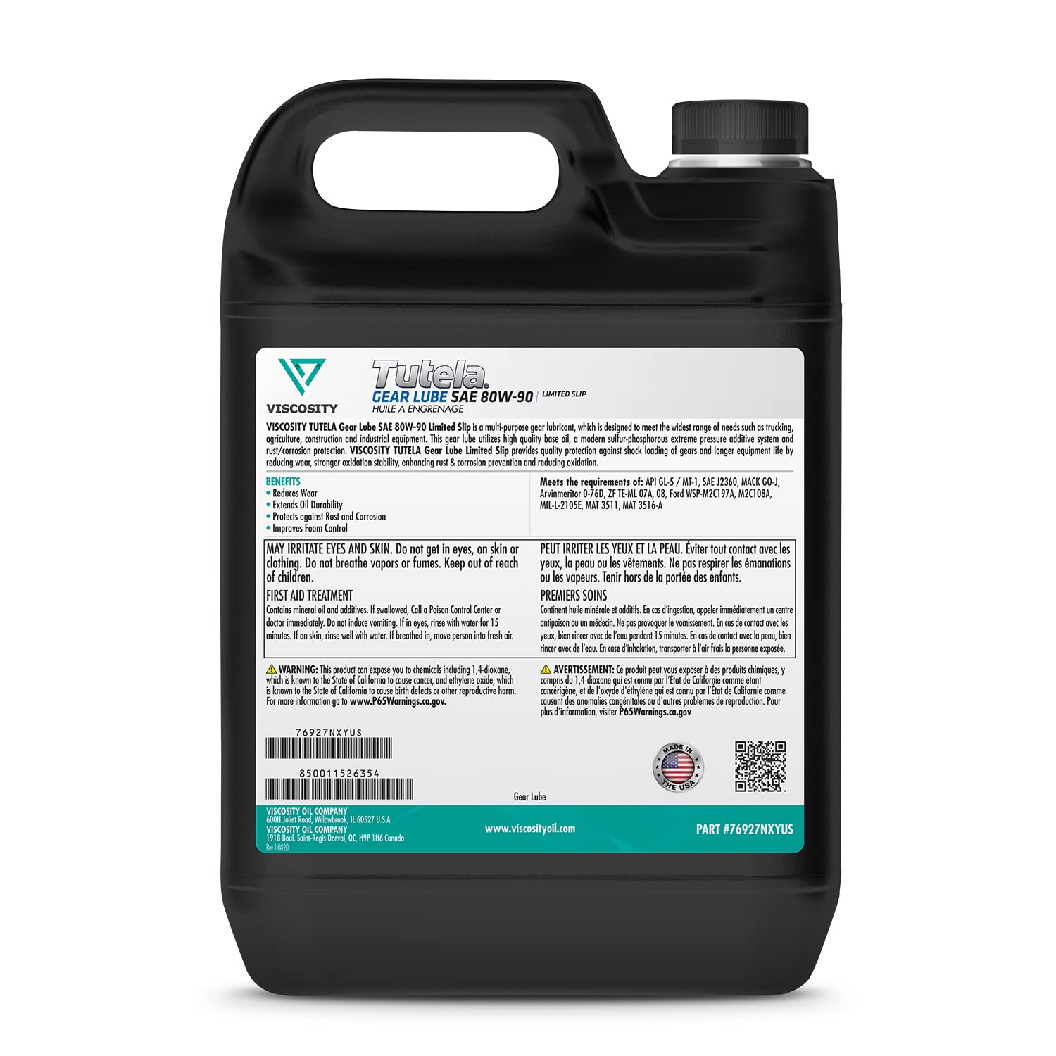 VISCOSITY TUTELA Gear Lube SAE 80W-90 - Compatible With Case, Kubota, Caterpillar, Komatsu, Mahindra, Ventrac, other Tractors - 2.5 Gallons - 76927NXYUS