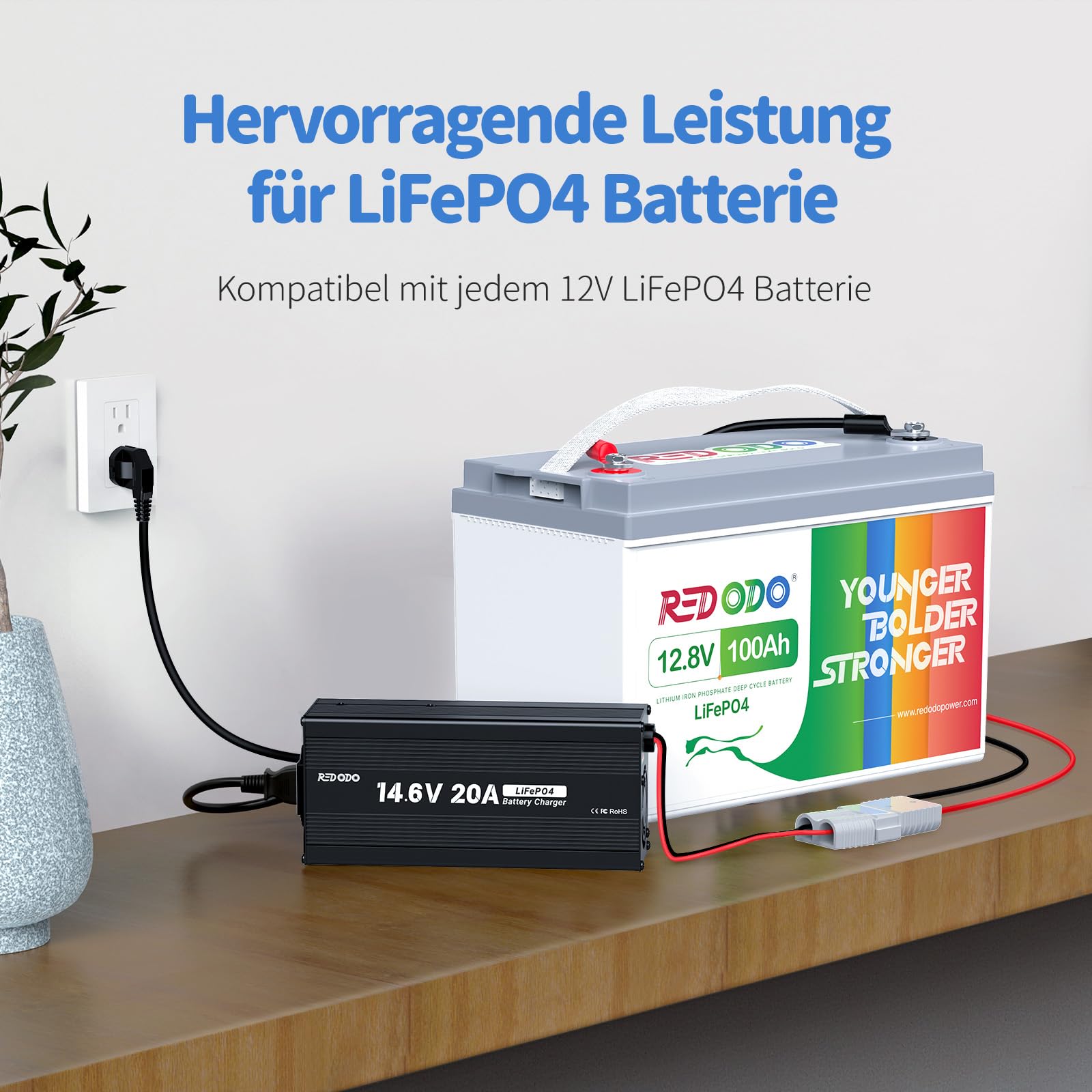 Ladegerät Für Wohnmobile 14.6V 20A LiFePO4 Ladegerät Mit Krokodilklemmen | Schnellladung Für 4S 12.8V Batterien | Rot Lithium Akku Lader