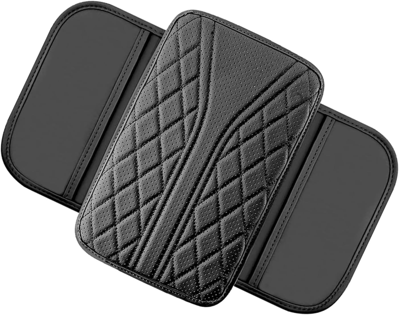 1 PC Car Center Console Cover, Leather Armrest Cover with 2 Storage Bags, Universal Auto Armrest Cushion, Arm Rest Accessories, for Car Organizers and Storage (Black)