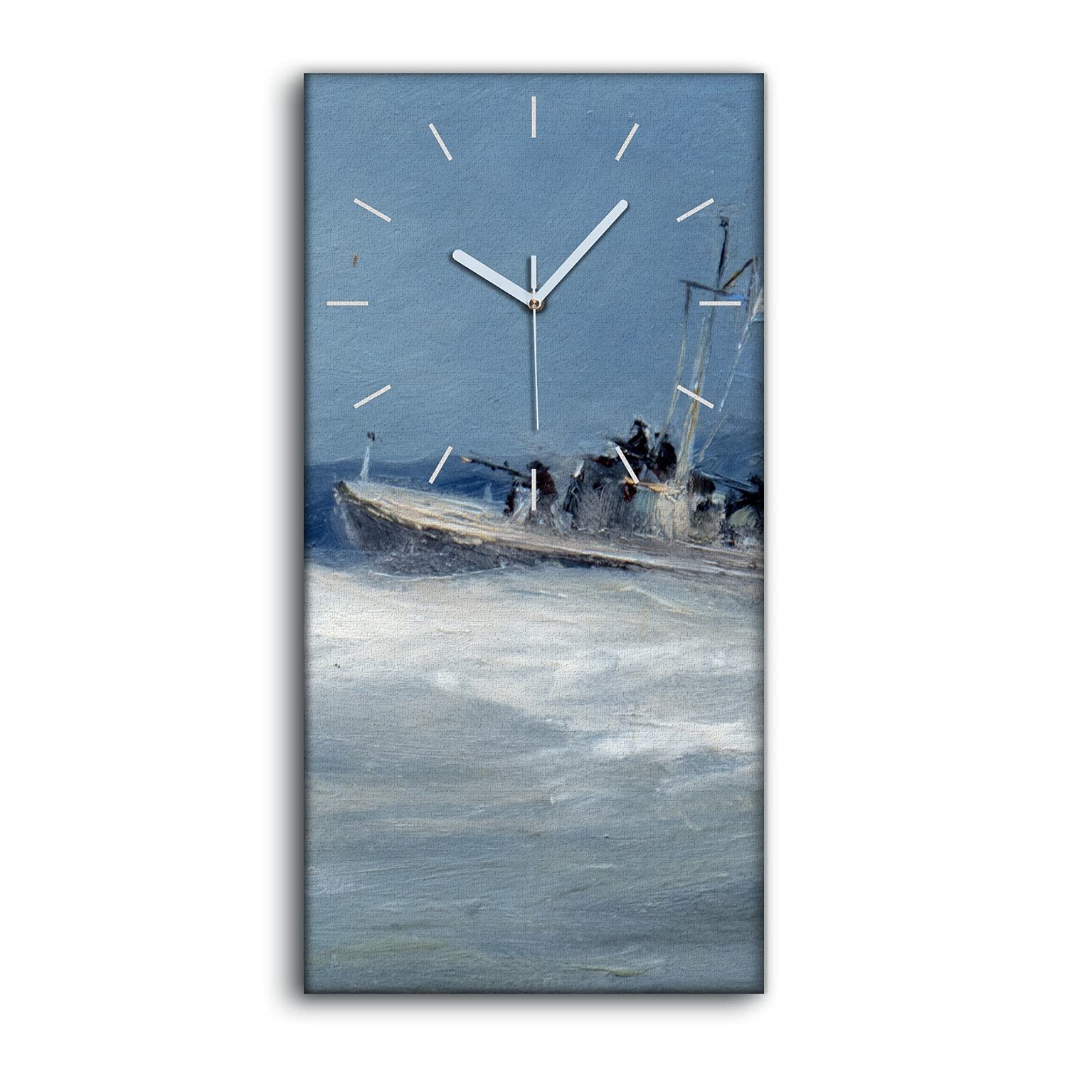 Horloge sur toile navire 30x60cm art moderne silencieux pour deco murale salon