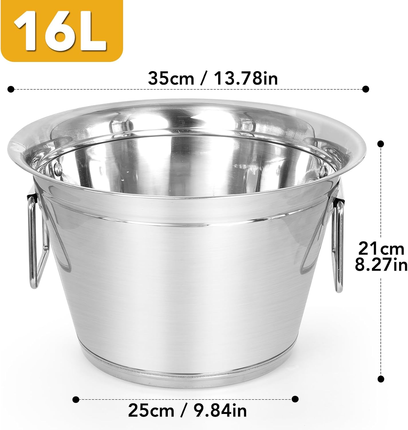 E EASTSTORM Large 16L Stainless Steel Ice Bucket for Parties – Stainless Steel High-Capacity Beverage Tub with Scoop & Tongs, Party Drink Chiller for Catering, Outdoor Events, Backyard BBQ