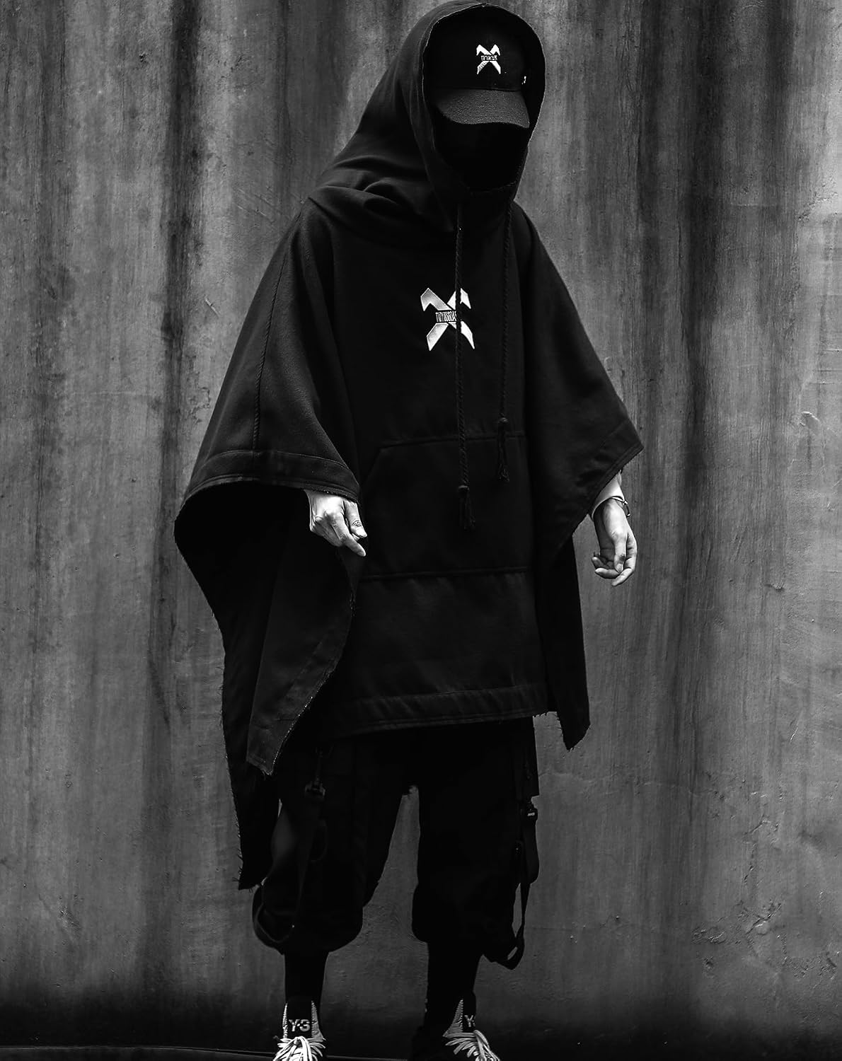 Niepce Inc Japanese Streetwear Gothic Long Techwear Hoodie for Men (US, Alpha, One Size, Regular, Regular, Standard, Black2)