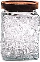 Vista 8 de TOSSOW - Tarro de almacenamiento de vidrio vintage, recipientes de alimentos de 24 onzas con tapa de madera, 1 recipiente de textura martillada