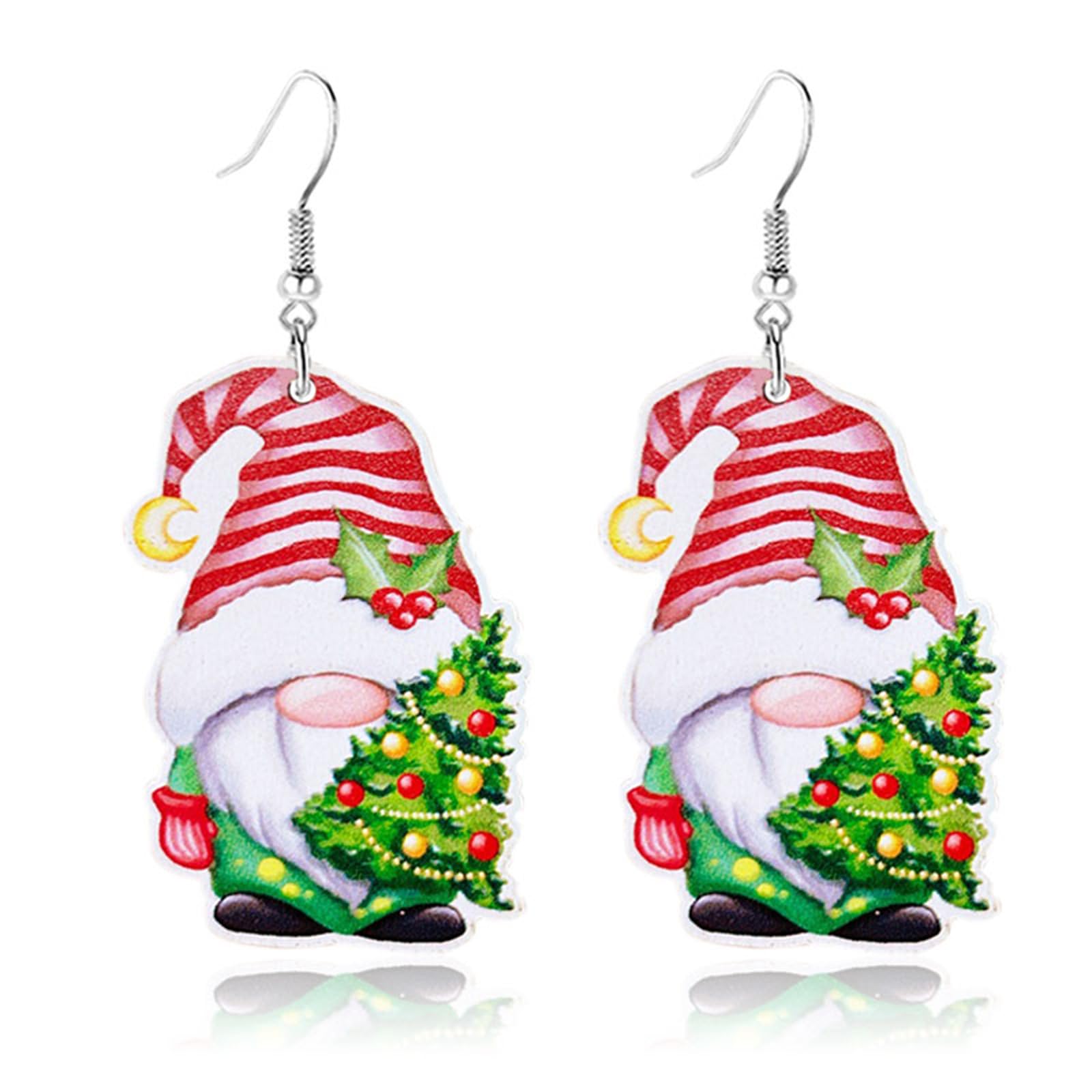 Dreuyet Christmas Wooden Dangle Earrings Cute Christmas tree Santa Claus Snowman Earrings for Women Xmas Earrings Christmas Jewelry