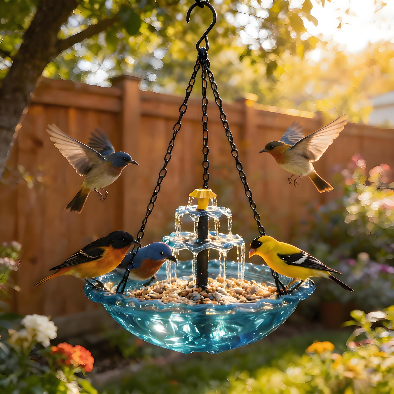 Photo 1 of **Partial Set - ONLY the blue bowl**
LILITUAN Hanging Solar Bird Bath Fountain,Hanging Bird Bath for Outside with Solar Fountain,Flowing Water