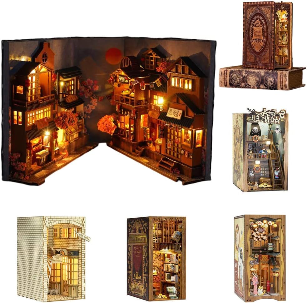 3D Wooden Puzzle Bookend, DIY Book Nook Kit, Book Nook Shelf Insert