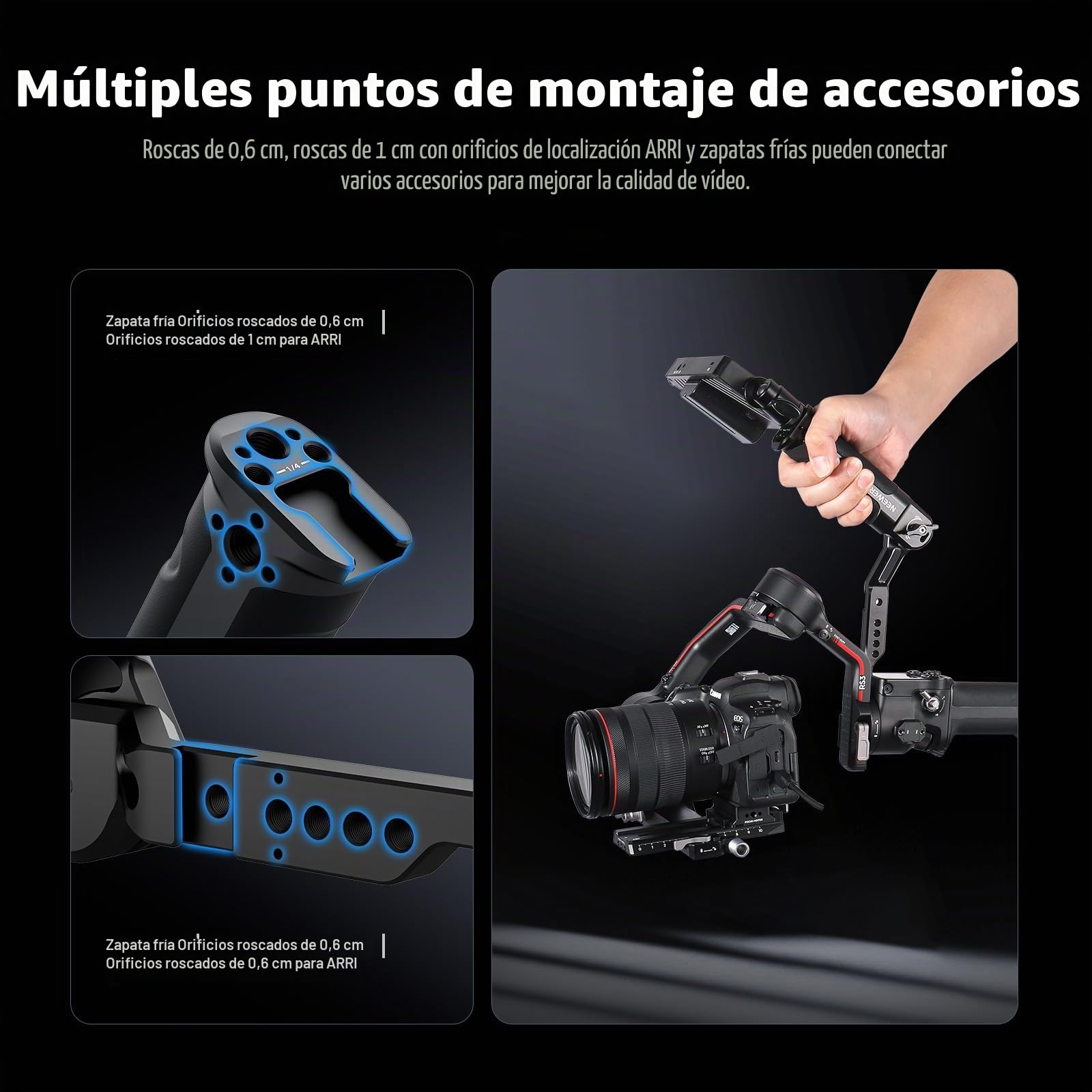 NEEWER RS4 RS3 Gimbal Sling Empuñadura Ajustable con Riel NATO, Compatible con dji RS4 RS4Pro RS3 RS3Pro RS3Mini RS2 RSC2 Ronin-S Ronin-SC para Tomas Angulo Bajo, Carga Máxima 13,2 LB, ST49