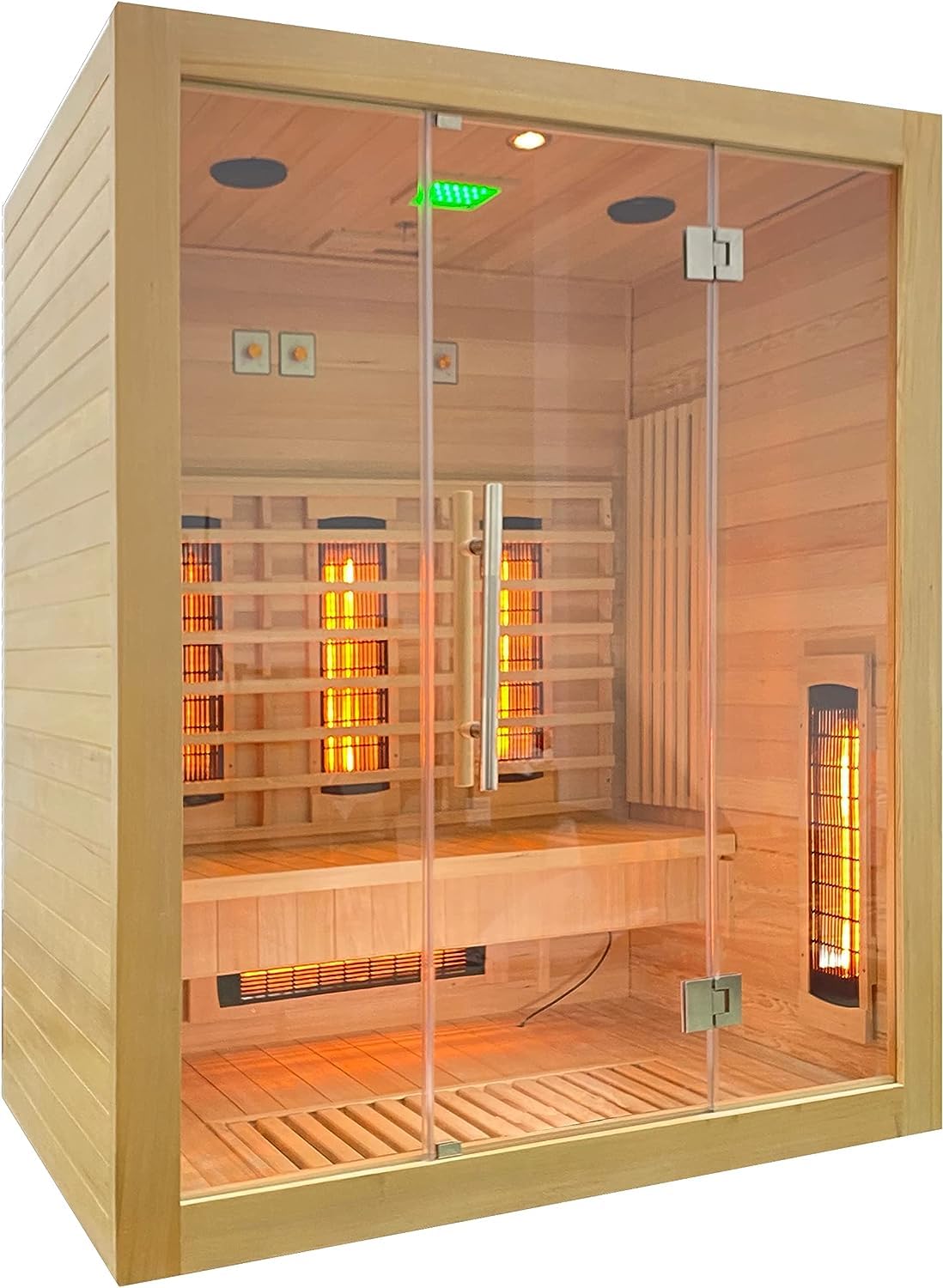 Sanotechnik Cabina sauna a infrarossi New York per 3 persone, radio + lettore MP3 con Bluetooth, luce da lettura, 2 altoparlanti, 6 faretti a spettro completo + piastra riscaldante in carbonio, colore