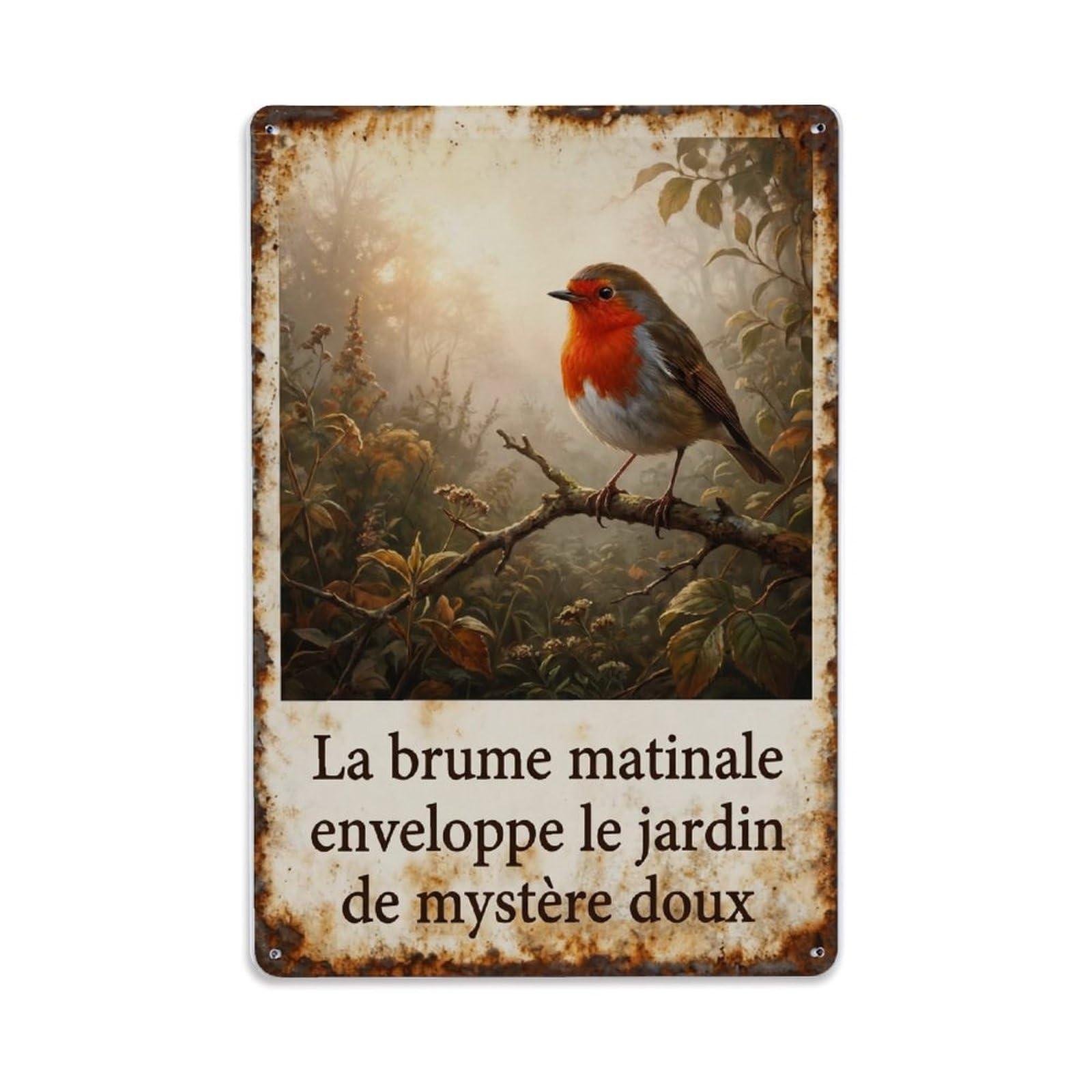Yrnq Vintage Style-18 Robin Bird Garden Quote Morning Mist Vintage Metal Tin Sign Plaque Wall Decor For Cafe, Club, Garden Round Metal Poster 8X8inch