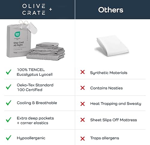 Miniatura 6 de Olive + Crate - Juego de sábanas y fundas de almohada frescas de eucalipto, tamaño matrimonial, 100% fibra Tencel certificada de Austria, ropa de