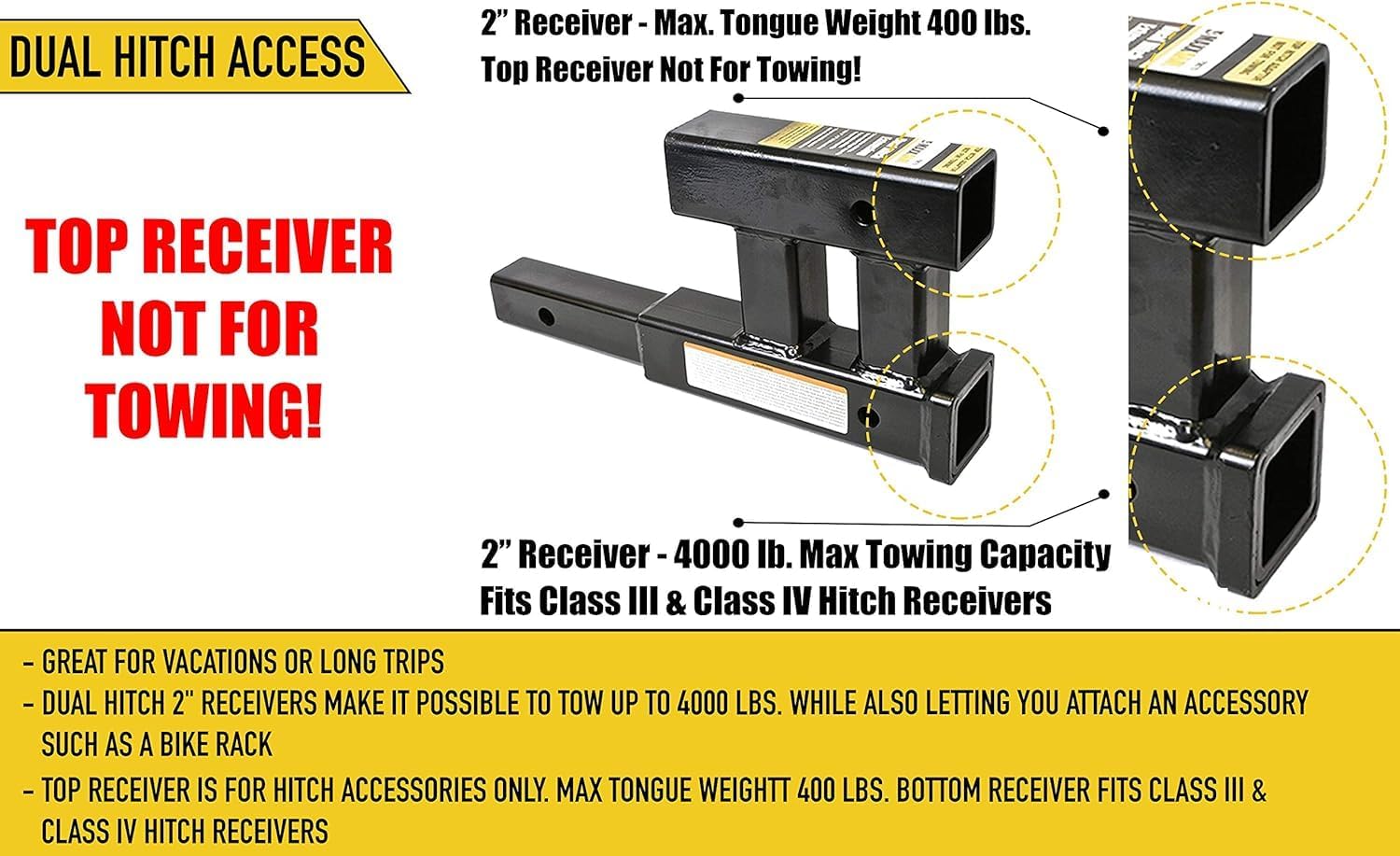 MaxxHaul 50977 2 Inch Trailer Hitch Extension - Dual Tow Hitch Extension Receiver with 2 Hitch Pins